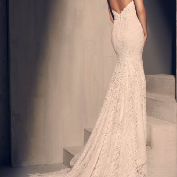 Natural/latte liner, halter, deep V, fit and flare, pearls - Picture 5 of 5